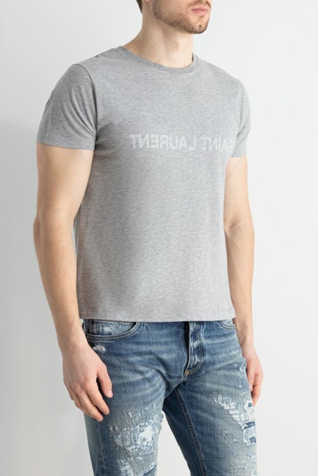 Saint Laurent grey t-shirt with inverted logo and melange texture 170571 - photo 3