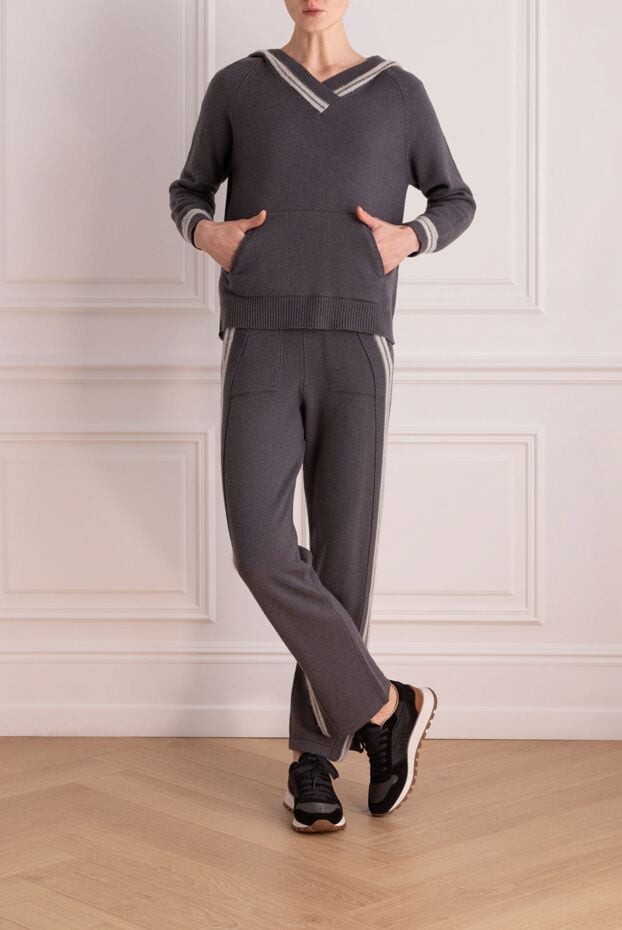Panicale dark grey women's suit with a hood and white stripes 170669 - photo 2