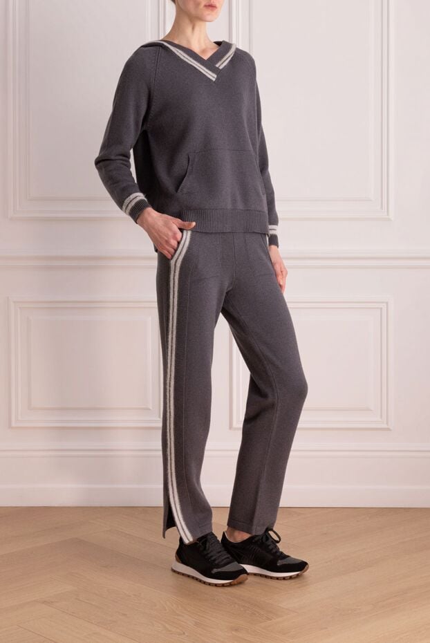 Panicale dark grey women's suit with a hood and white stripes 170669 - photo 3