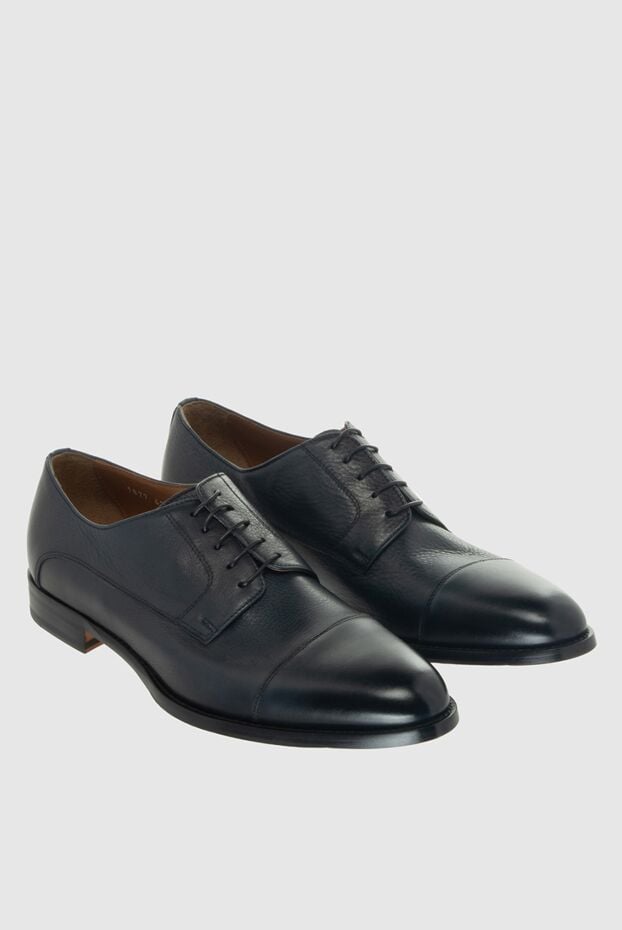 Doucal`s blue leather derby shoes with toe cap for men 170724 - photo 3