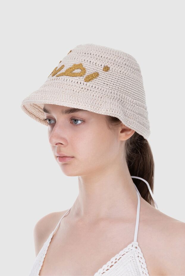 Fendi panama hat for women white with cotton and yellow logo. 170825 - photo 3