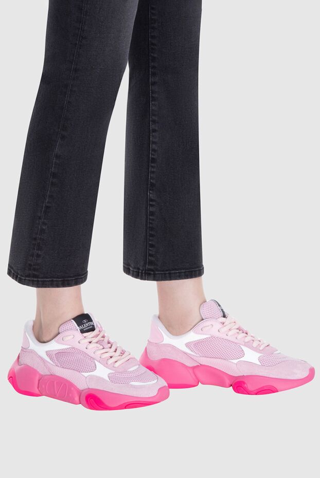 Valentino women's leather sneakers with bright pink sole pink 170852 - photo 3