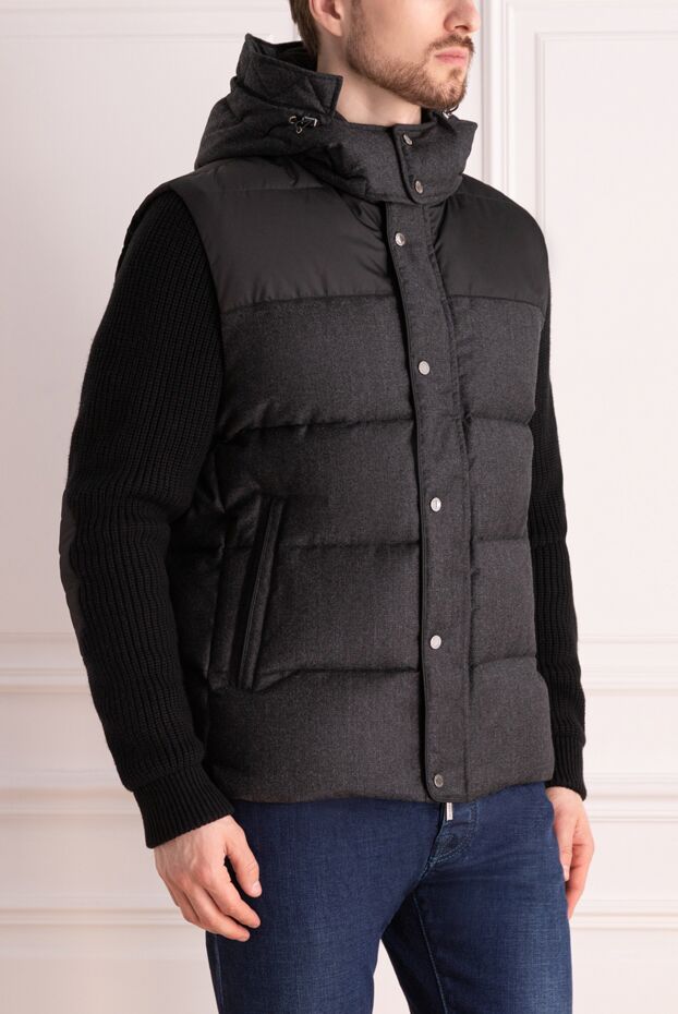 Moorer men's black wool down jacket with a hood and knitted sleeves 170906 - photo 3