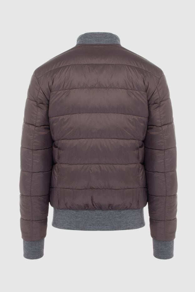 Mens dark blue leather jacket with contrast elastic inserts - photo 2