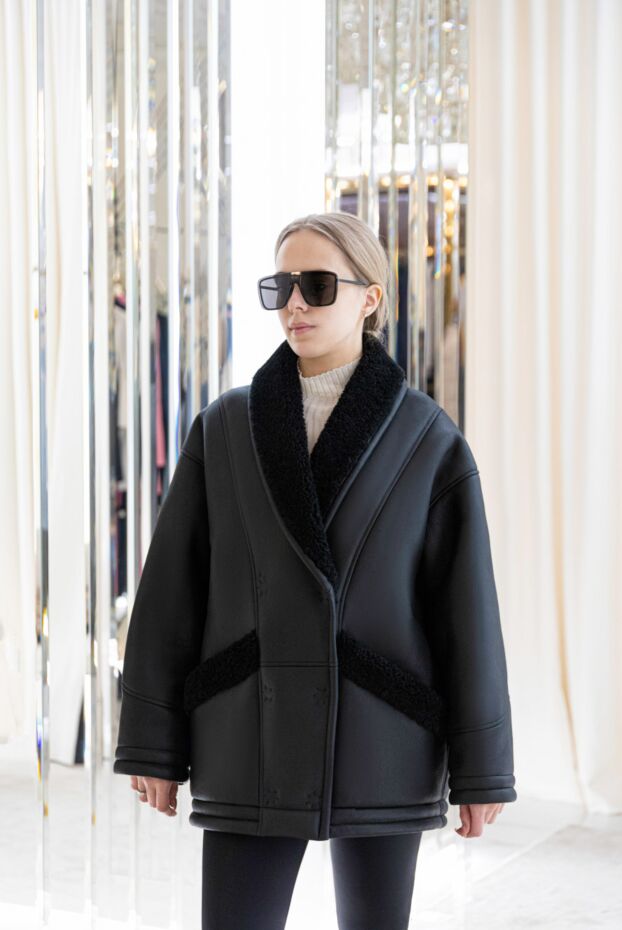 Blancha black leather oversized shearling coat with fur inserts women's 170968 - photo 2