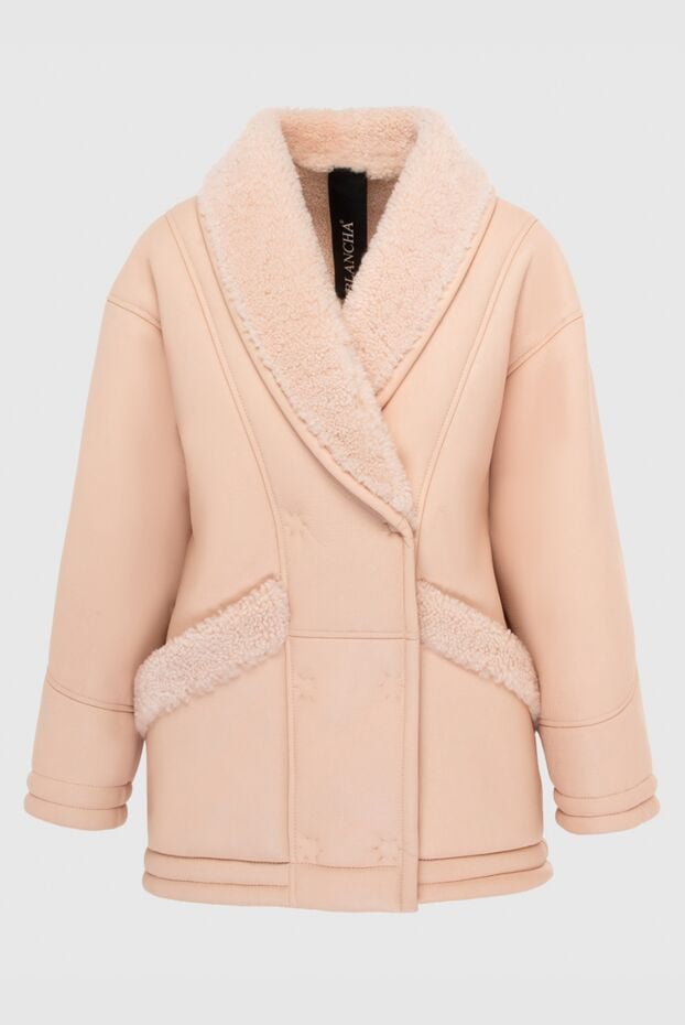 Blancha beige women's sheepskin coat with hidden buttons 170969 - photo 1
