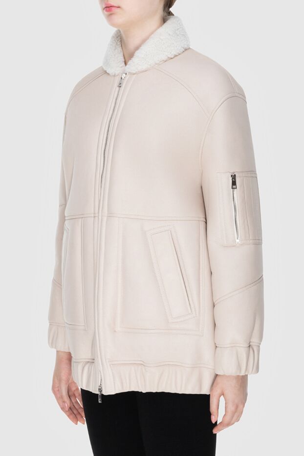 Blancha bomber jacket for women beige leather with sheepskin fur 170970 - photo 3