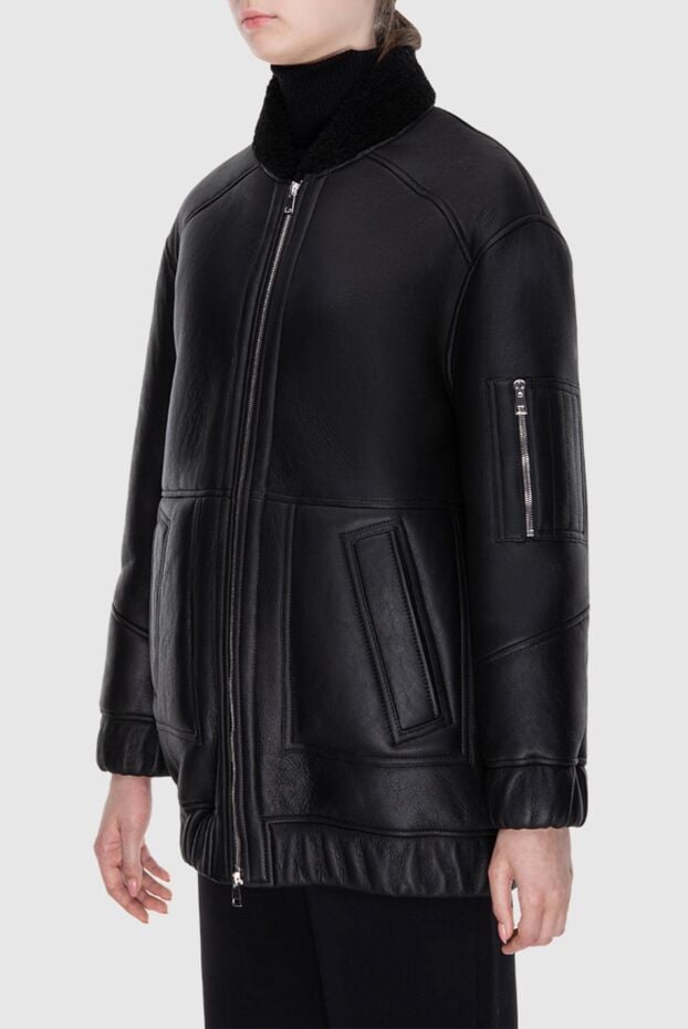Blancha black longline shearling coat with a stand-up fur collar women's 170981 - photo 3