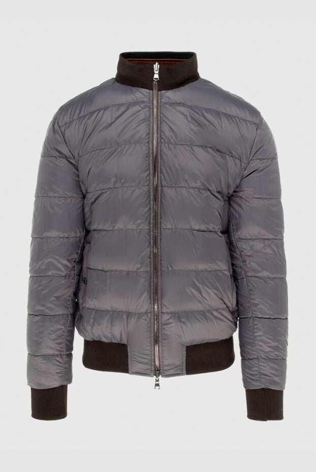 Barba Napoli grey men's leather jacket with voluminous quilting and elastic collar 171107 - photo 1