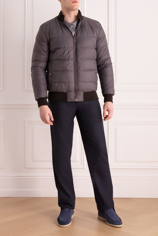 Barba Napoli grey men's leather jacket with voluminous quilting and elastic collar 171107 - photo 3