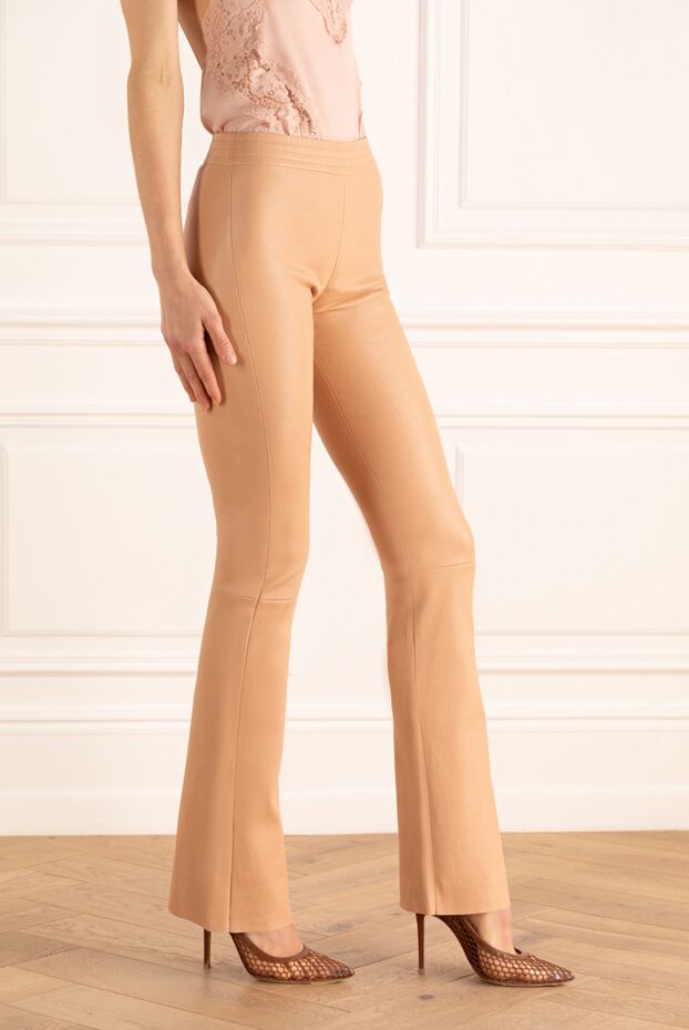 DROMe women's beige leather high-waisted pants 171118 - photo 3