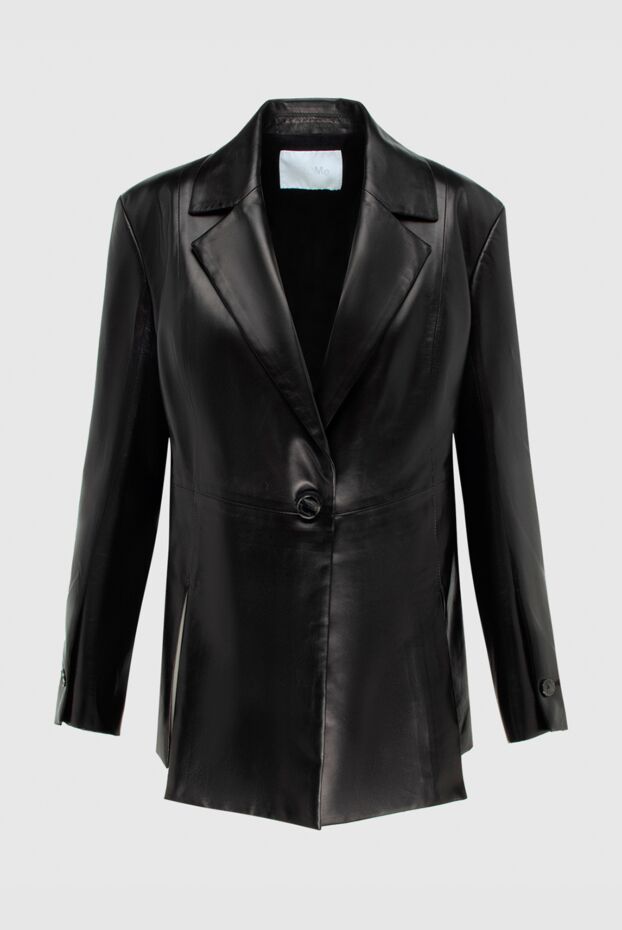 DROMe women's black leather jacket with one button 171124 - photo 1