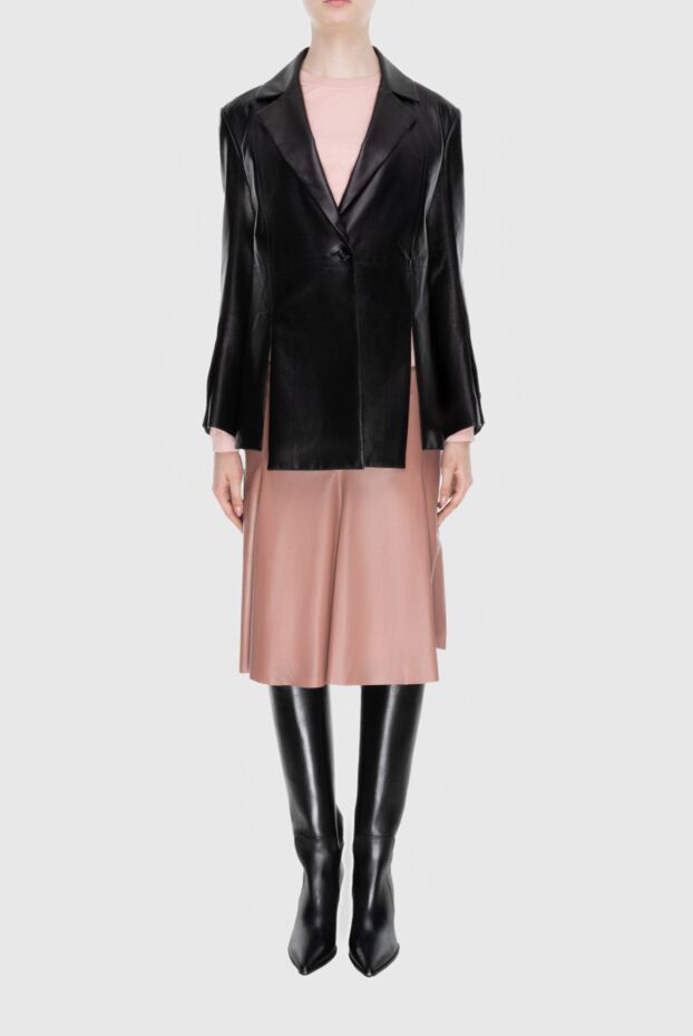 DROMe women's black leather jacket with one button 171124 - photo 3