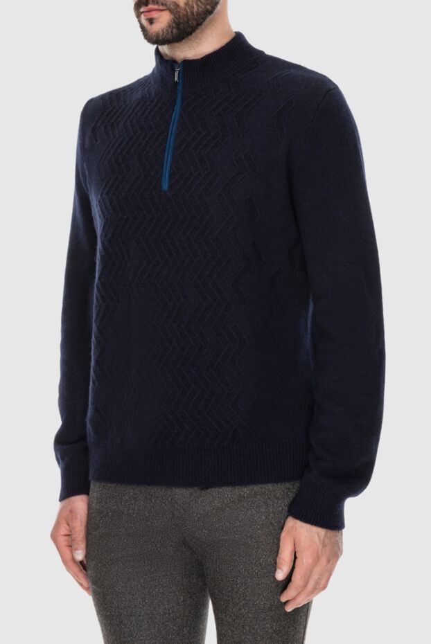 Zilli blue ribbed cashmere troyer with contrast zipper for men 171166 - photo 3