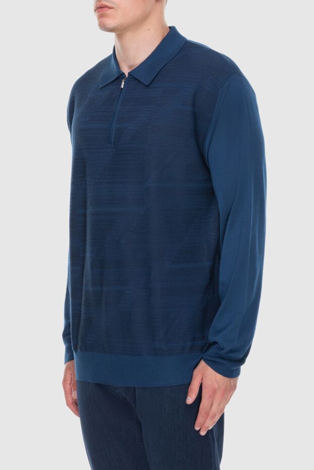 Zilli men's long sleeve blue polo shirt with horizontal ribbed texture and zipper 171168 - photo 3