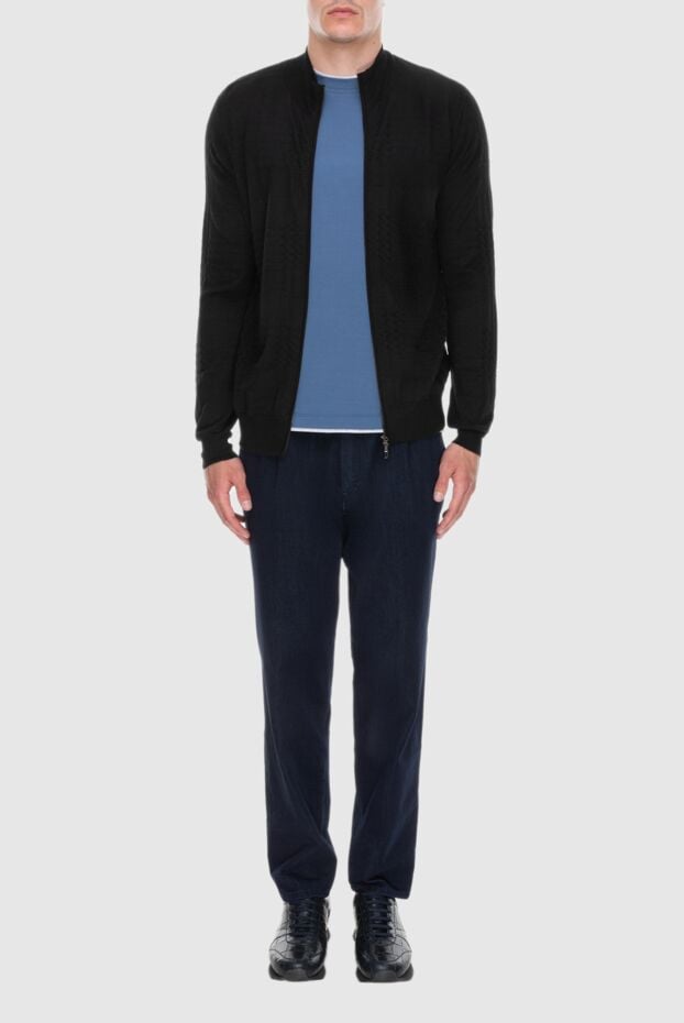 Zilli black men's cashmere and silk cardigan with metal logo 171178 - photo 2