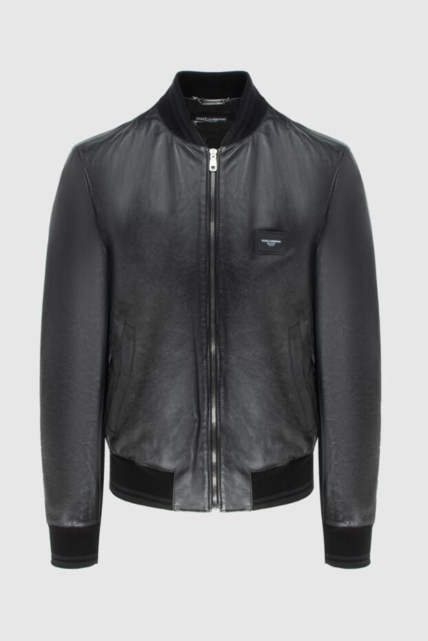 Dolce & Gabbana black leather bomber jacket with a logo patch for men 171186 - photo 1
