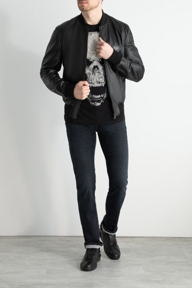 Dolce & Gabbana black leather bomber jacket with a logo patch for men 171186 - photo 2