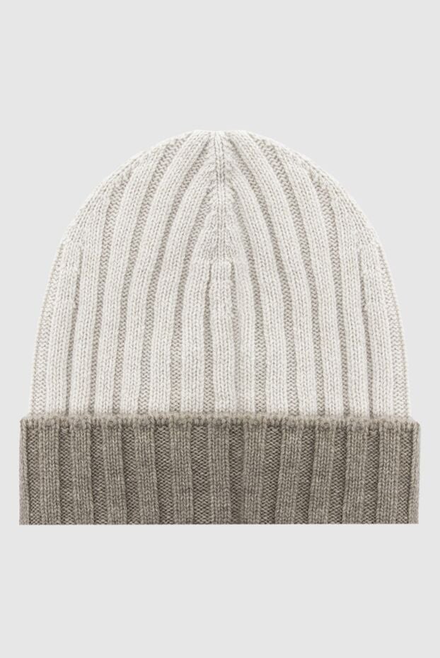 Gran Sasso beige ribbed knit cashmere beanie with a contrast turn-up for men 171288 - photo 1