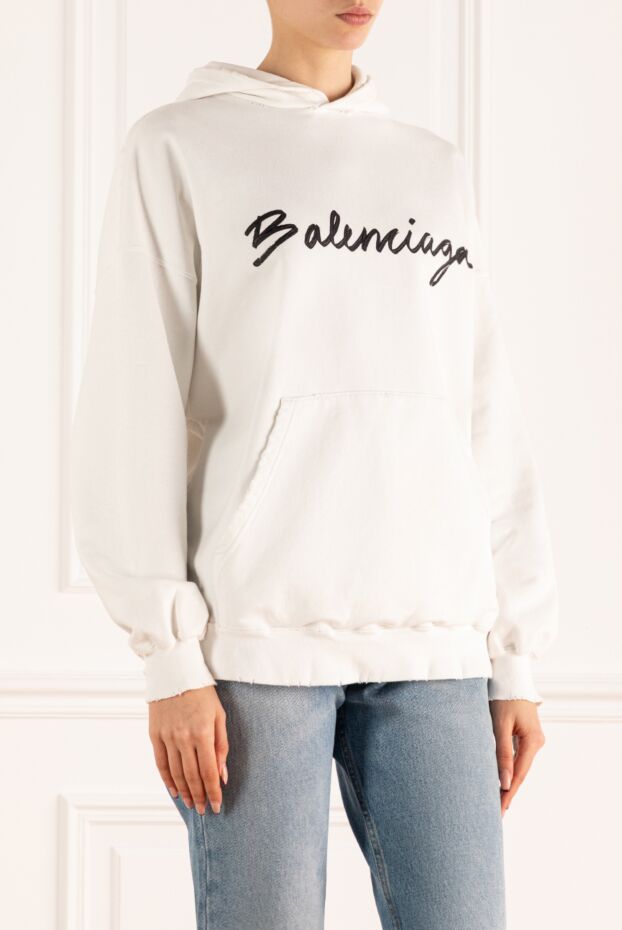 Balenciaga худі біле з чорним логотипом в рукописному стилі 171407 - фото 3