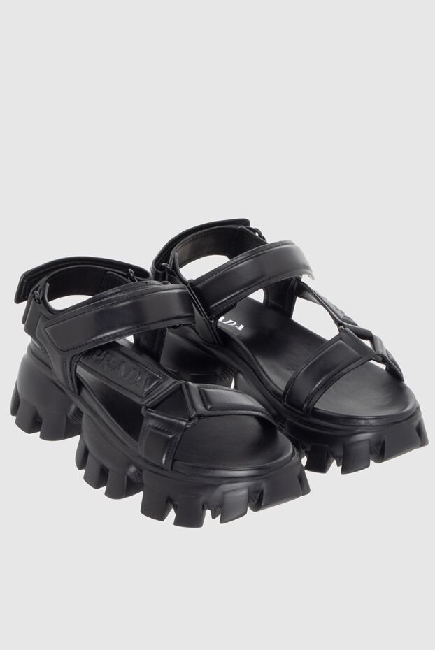 Prada women's leather sandals with a chunky sole and a logo, black 171443 - photo 3