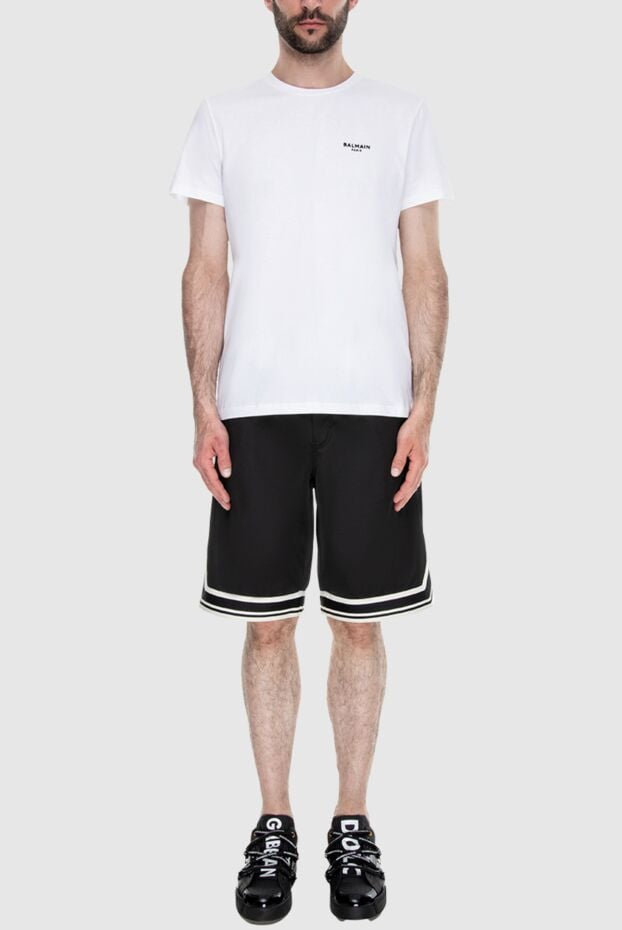 Balmain white cotton t-shirt with contrast brand logo men's 171521 - photo 2