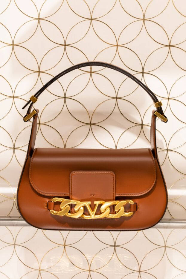 Valentino women's bag brown leather with gilded chain and logo 171659 - photo 2
