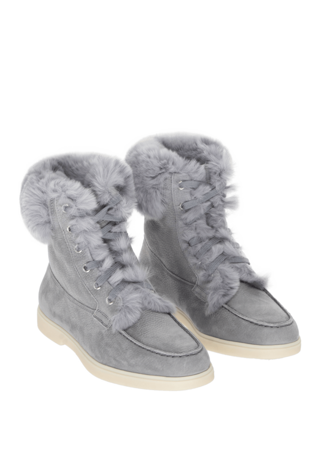 Santoni women's gray boots made of leather and fur 171667 - photo 3