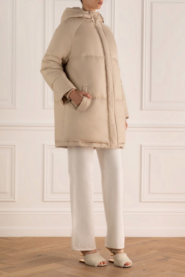 Loro Piana women's down jacket made of matte fabric in beige color with a hood 171747 - photo 3