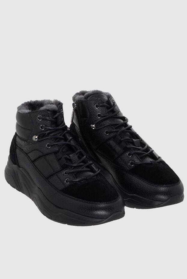 Doucal`s winter black leather and suede sneakers with fur lining 171752 - photo 3