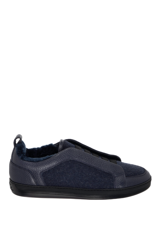Doucal`s blue men's wool and fur snickers 171761 - photo 1