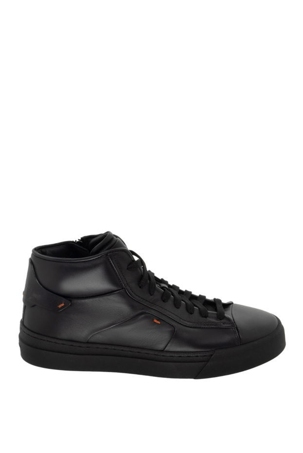 High-top leather sneakers in black with a simple design - photo 1