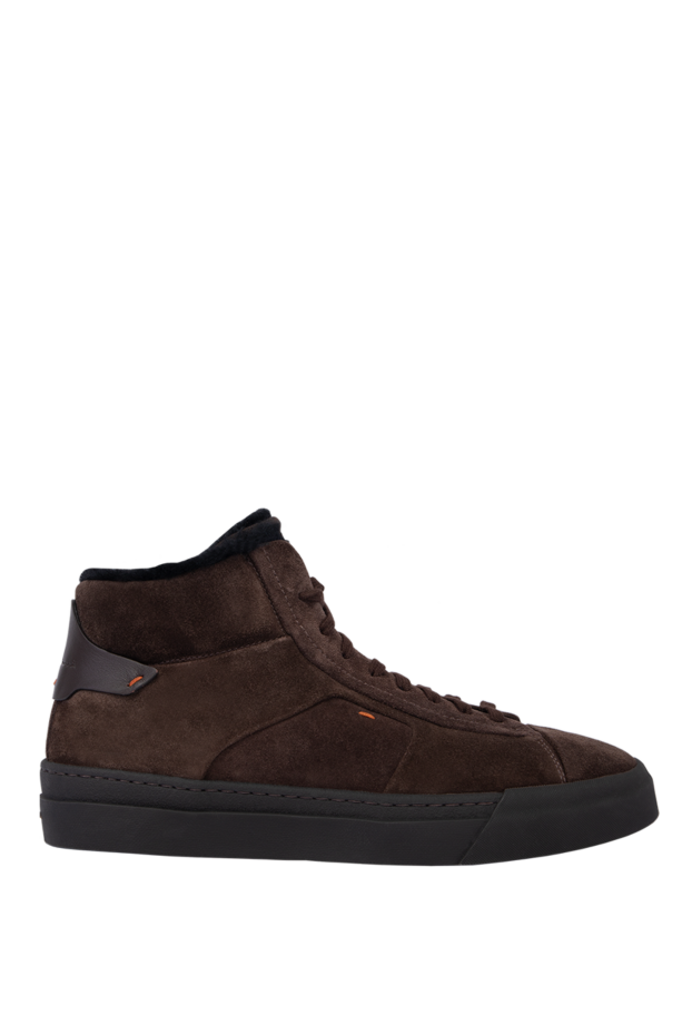 Santoni high winter sneakers with a zipper made of soft brown suede with fur inside 171778 - photo 1