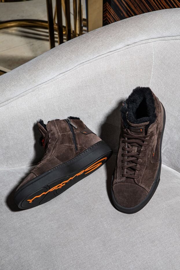 Santoni high winter sneakers with a zipper made of soft brown suede with fur inside 171778 - photo 2