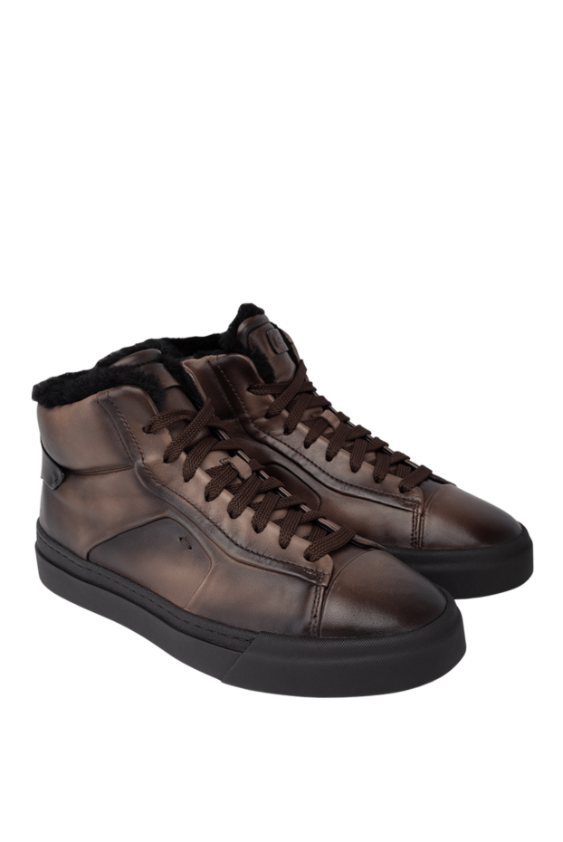 Santoni brown leather sneakers for men 171780 - photo 3