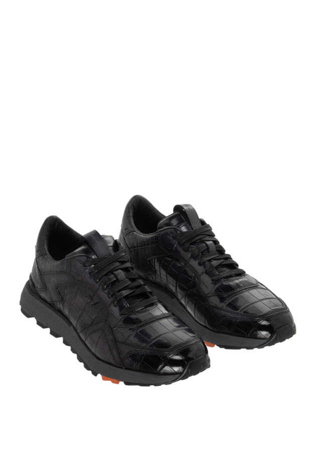Santoni black crocodile leather sneakers with textured finish 171791 - photo 3