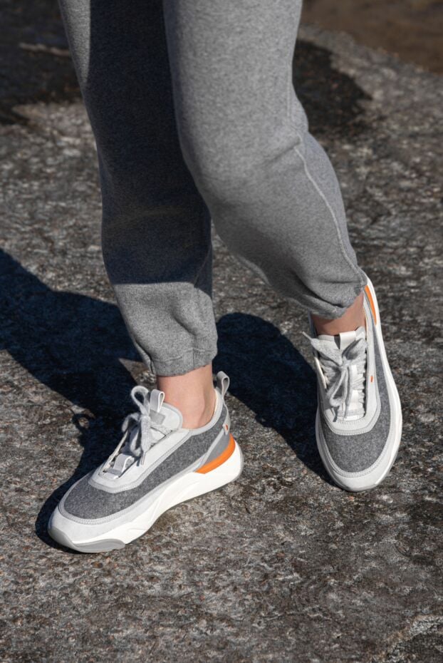 Santoni women's leather sneakers with orange inserts gray 171792 - photo 2