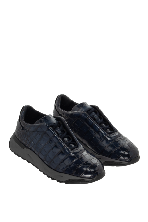 Santoni men's blue crocodile leather sneakers 171794 - photo 3
