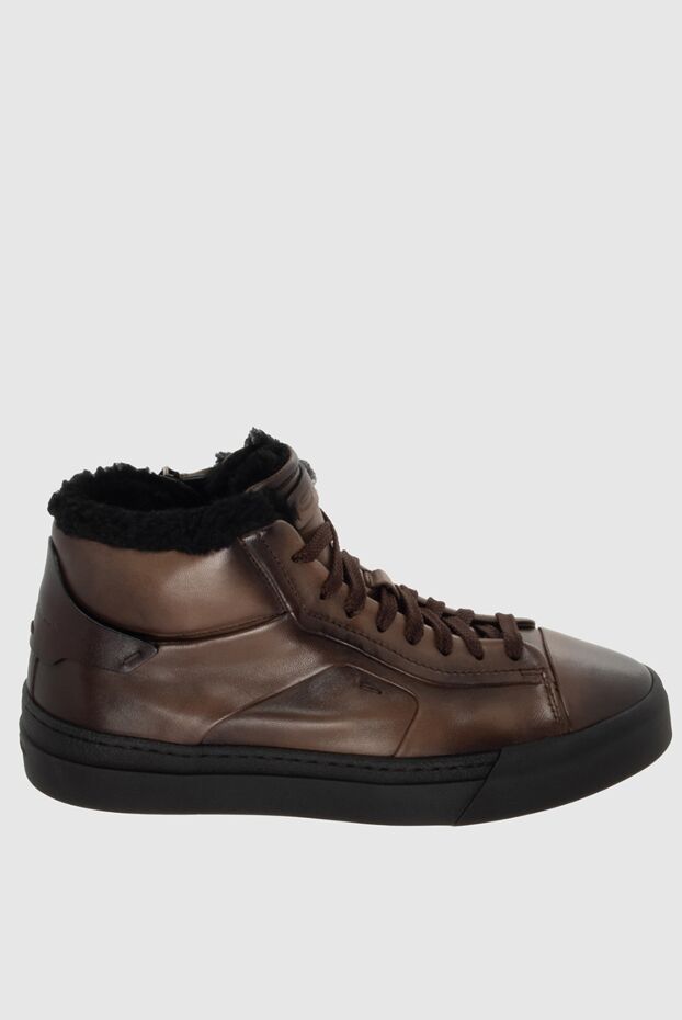Santoni high-top sneakers in brown leather with fur trim 171795 - photo 1