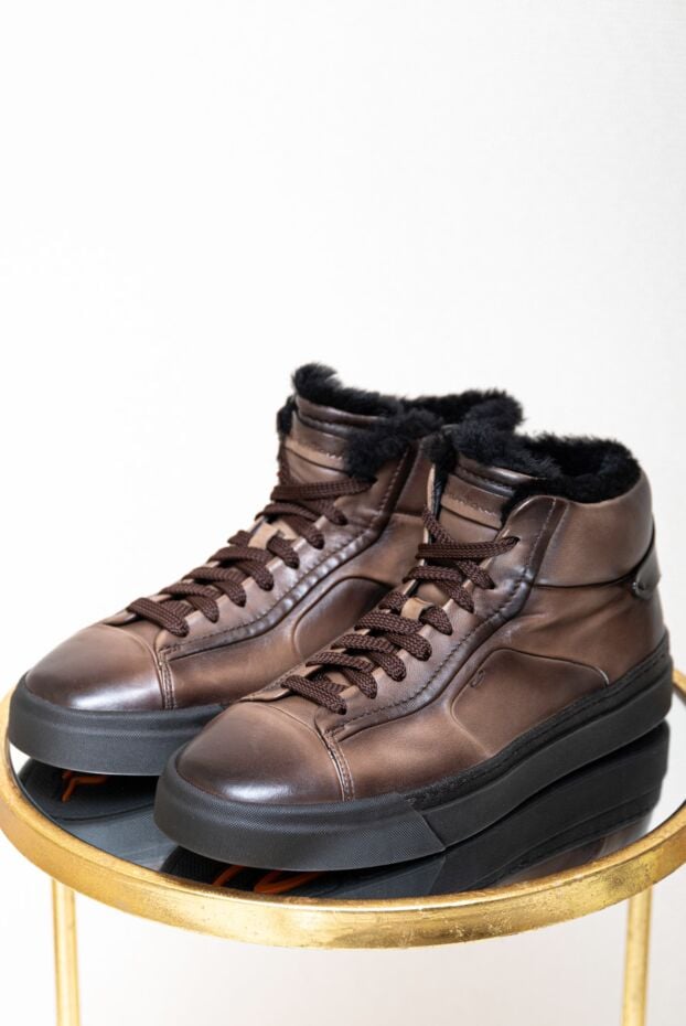 Santoni high-top sneakers in brown leather with fur trim 171795 - photo 2