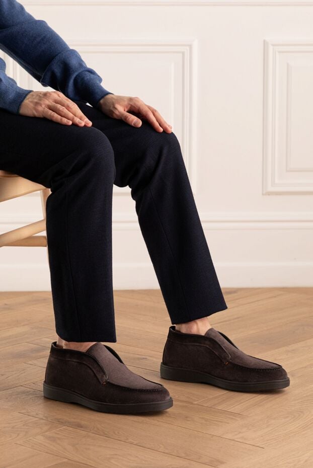 Santoni dark brown nubuck loafers for men with fur 171796 - photo 2