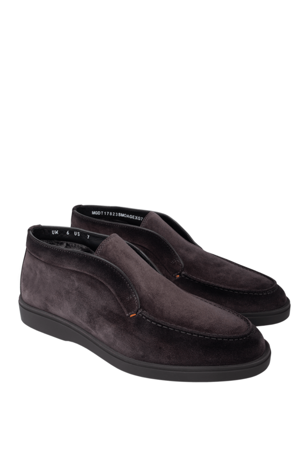 Santoni dark brown nubuck loafers for men with fur 171796 - photo 3