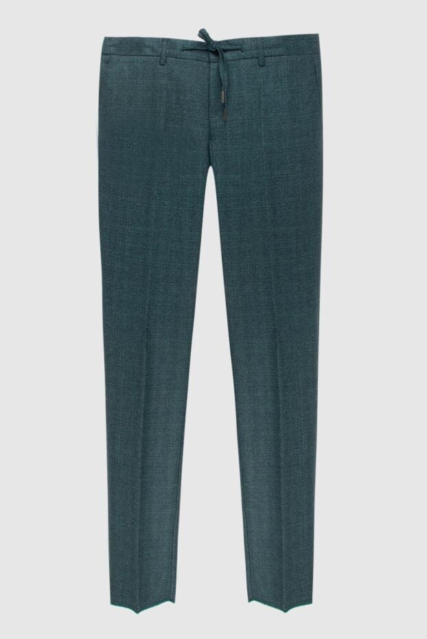 Men's green-gray trousers with a pattern and a drawstring belt - photo 1