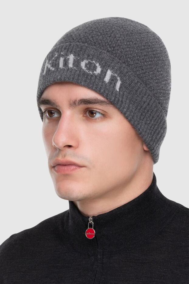 Kiton dark gray knitted cashmere beanie with logo for men 171828 - photo 2