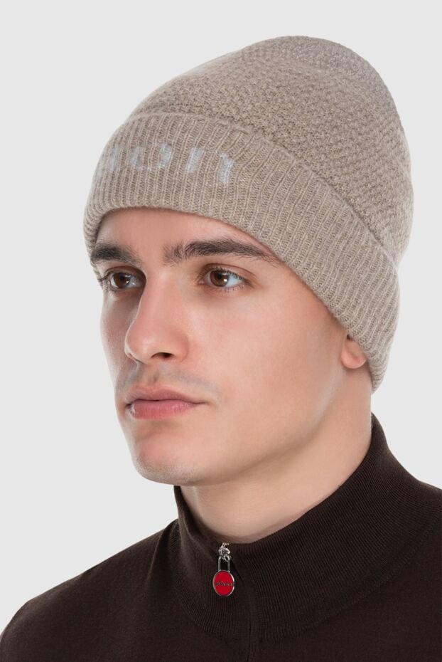 Kiton beige-gray knitted cashmere beanie with logo for men 171830 - photo 2