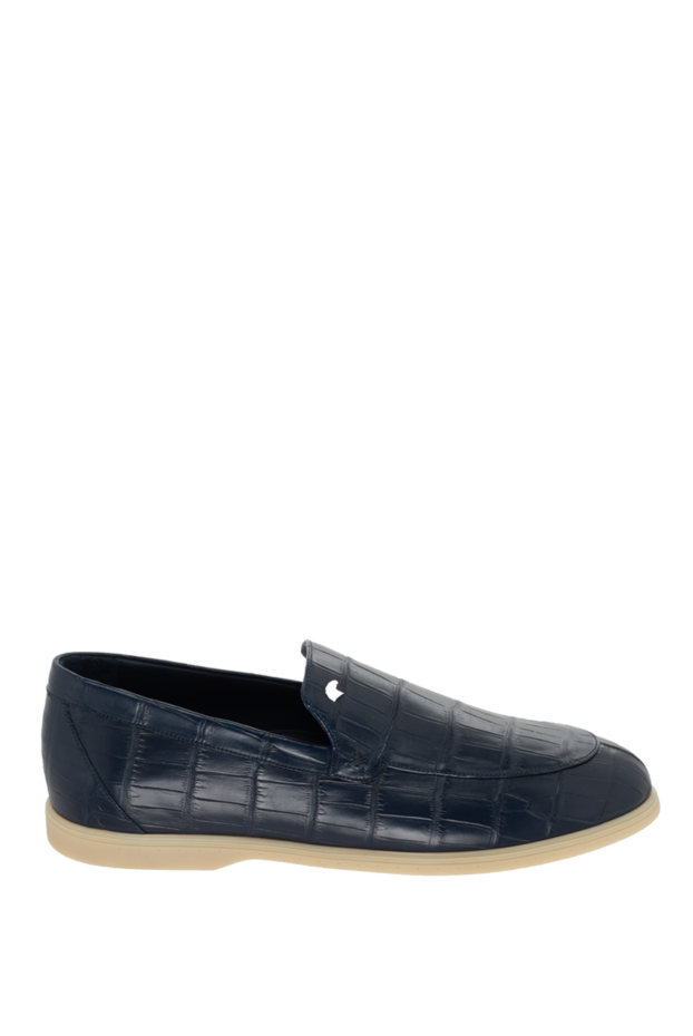 Stefano Ricci dark blue crocodile leather loafers with light soles 171857 - photo 1