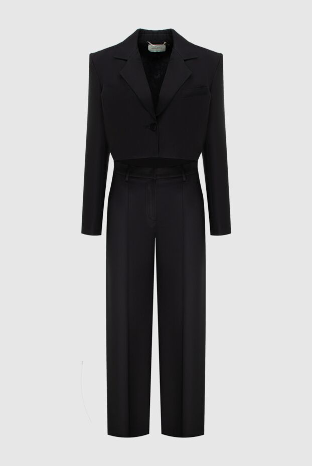 Women's black silk suit with a cropped jacket and straight trousers - photo 1