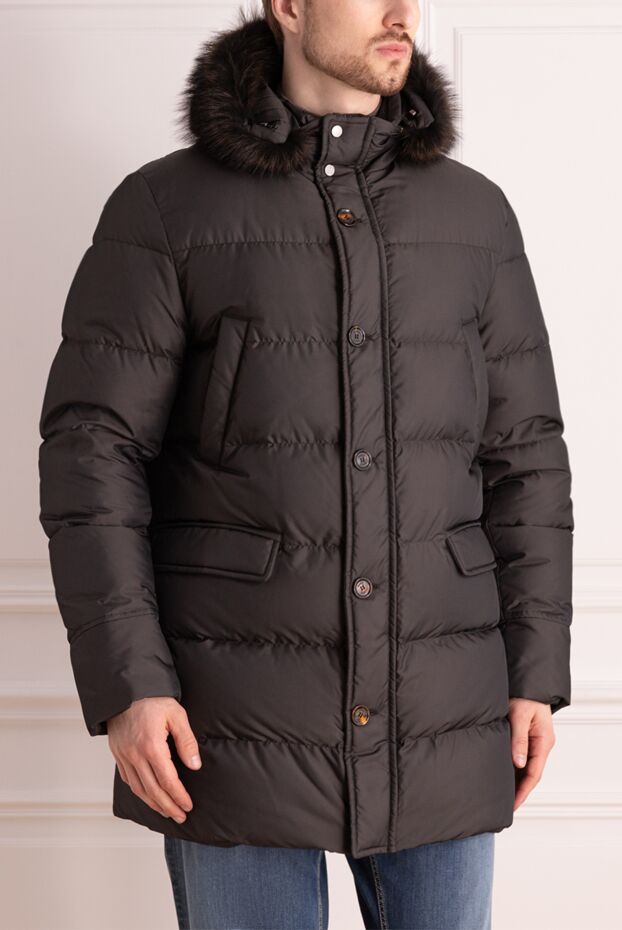 Moorer men's down jacket with fur trim, black 171918 - photo 3