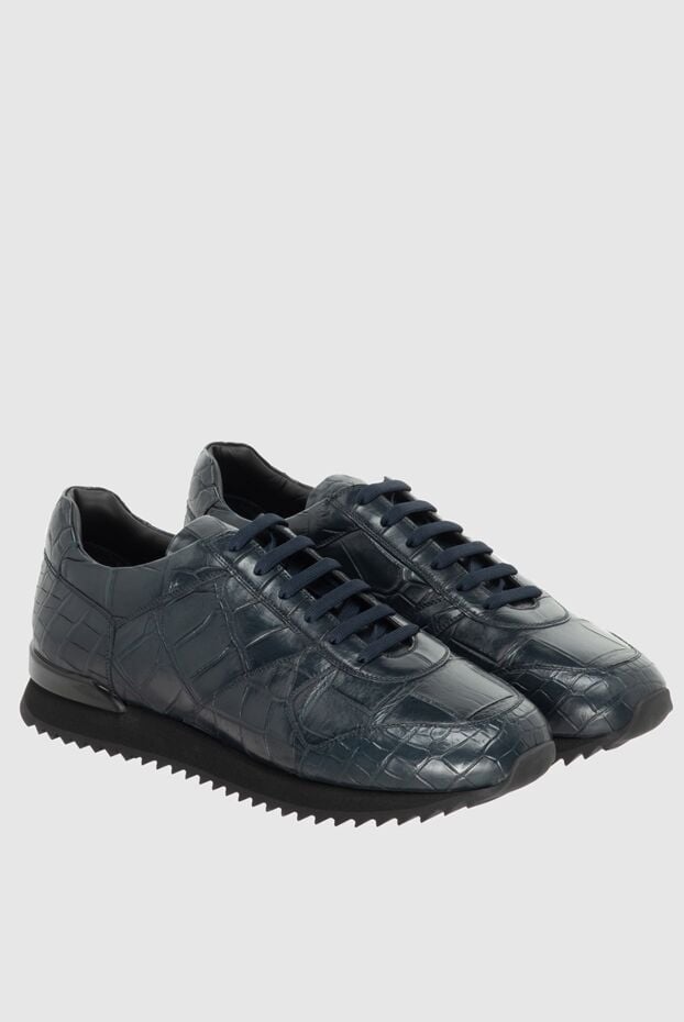 Cesare di Napoli italian men's sneakers made of alligator leather, bluish-graphite, with a serrated sole 171941 - photo 3