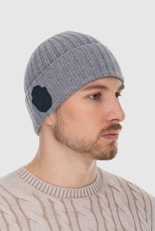 Billionaire gray cashmere beanie with contrasting logo patch for men 171965 - photo 3